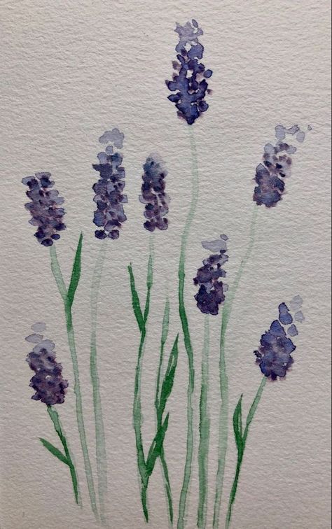 Watercolor Art Lavender, Simple Aesthetic Watercolor Paintings, Lavender Painting Aesthetic, Things To Paint With Watercolor Simple, Watercolor Art Easy Simple, Easy Aquarell Painting, Watercolor Beginner Ideas, Watercolors Aesthetic, Flower Painting Aesthetic