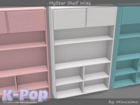 The Sims Resource - MyStar Shelf Wide Sims 4 Pantry Shelves, Ts4 Shelf Cc, Ts4 Bookshelf Cc, Sims 4 Cc Shelves, Sims 4 Shelf Cc, Ts4 Clutter, Pink Shelves, Pink Dinner, Bookshelf Bed