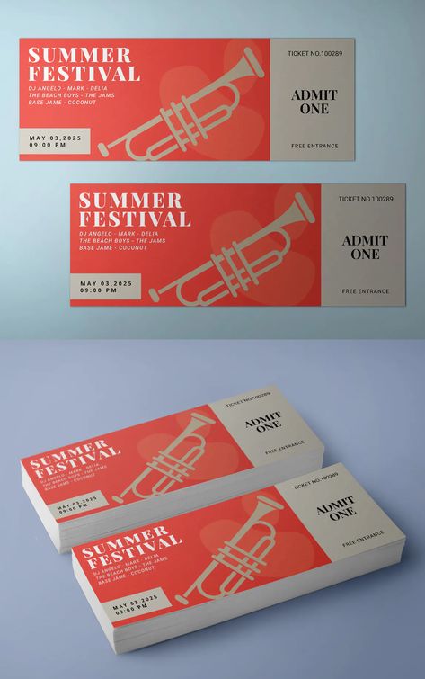 Cool Ticket Design, Ticket Design Ideas, Ticket Graphic Design, Show Tickets Design, Theatre Ticket Design, Festival Ticket Design, Event Ticket Design, Music Festival Ticket Design, Tickets Design