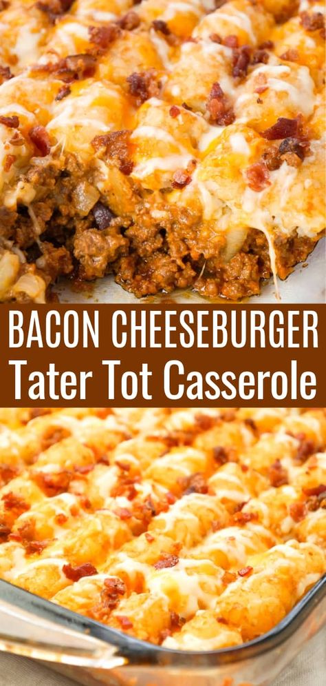 Bacon Cheeseburger Tater Tot Casserole, Easy Ground Beef Dinner, Quick Ground Beef Recipes, Cheeseburger Tater Tot Casserole, Ground Beef Dinner, Easy Ground Beef, Ground Beef Recipes Healthy, Bacon And Cheese, Keto Beef Recipes