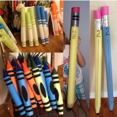 noodle school supplies Pool Noodle Crayons, Pool Noodle Activities, Noodle Crafts, Pool Noodle Crafts, Teacher Breakfast, Bored Teachers, Back To School Pictures, Art Classroom Decor, Art Birthday Party