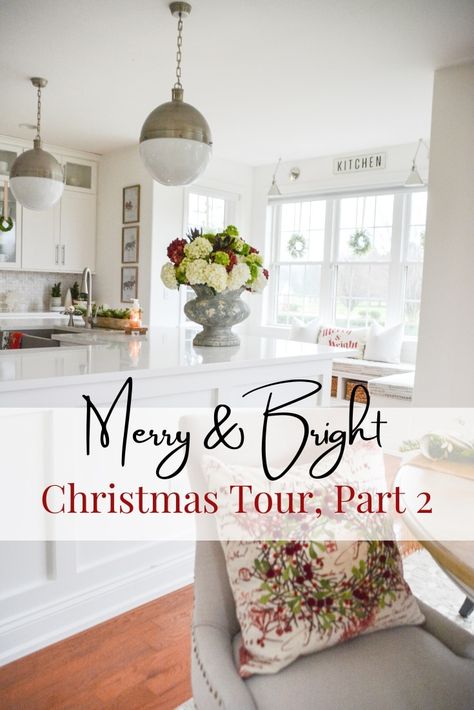 We all love a Christmas Home Tour! Get lots of ideas to decorate your home for the Holidays in Part 2 of our Merry And Bright Christmas Home Tour. Charleston Christmas, Holiday House Tours, Christmas House Tour, Striped Bowl, Christmas Color Palette, Merry And Bright Christmas, Merry Bright Christmas, Christmas Tours, U Shaped Kitchen