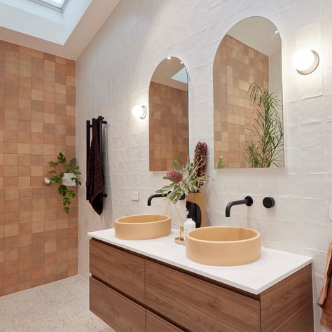 Terracotta Bathroom, Bowl Basin, Concrete Basin, Recessed Wall, Feature Tiles, Rooms Reveal, Bathroom Renos, Bathroom Styling, Guest Bathroom