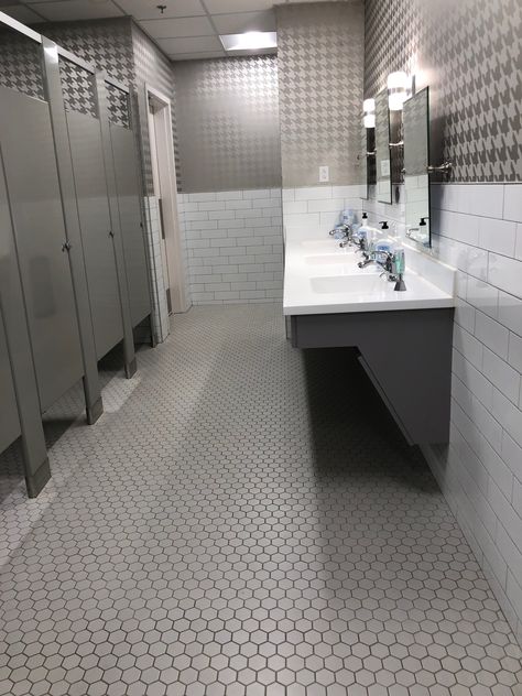 Commercial Bathroom Flooring, Church Bathroom Remodel, Corporate Bathrooms Restroom Design, Commerical Bathrooms, Private School Bathroom, Venue Restroom Ideas, Church Bathroom Ideas, Women’s Public Bathroom Ideas, Public Restroom Floor Plan