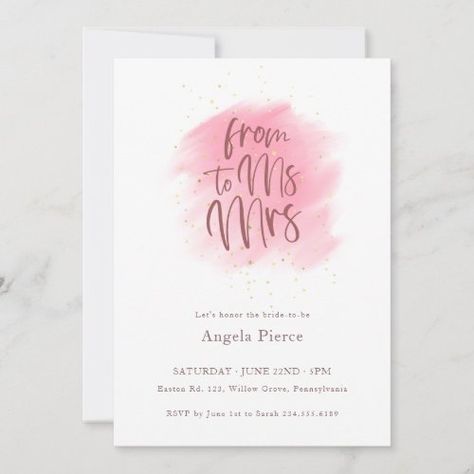 $2.92 | Rose and Gold Ms to Mrs Calligraphy Bridal Shower #girly #pink #stars #futuremrs #bride #bridalshower #party #modern #script #watercolor Ms To Mrs, Stars Background, Rose Watercolor, Invitation Calligraphy, Star Background, Script Lettering, Golden Star, Invitation Sizes, Bridal Shower Invitation