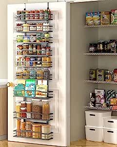 Moforoco 9-Tier Over The Door Pantry Organizer, Pantry Organization and Storage, Black Hanging Basket Wall Spice Rack Seasoning Shelves, Home & Kitchen Laundry Room Bathroom Essentials accessories Door Pantry Organizer, Organizer Pantry, Tiny Pantry, Pantry Door Organizer, Wall Spice Rack, Hanging Spice Rack, Organiser Cucina, Hanging Basket Wall, Pantry Organizer