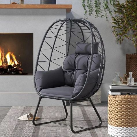 Egg Chair Indoor, Wicker Egg Chair, Basket Chair, Outdoor Loungers, Outdoor Lounge Chair, Indoor Chairs, Egg Shape, Lounge Chair Outdoor, The Egg