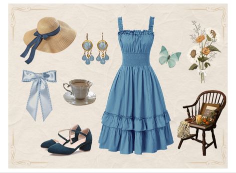 Blue dress collage outfit cottagecore vintage Blue Cottagecore Dress, Collage Outfit, Blue Cottagecore, Cottagecore Outfit, Collage Outfits, Steampunk Dress, Dress Light Blue, Cottagecore Vintage, Cottagecore Outfits