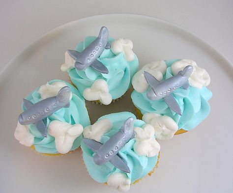 Airplane Cupcakes | Whitney McMillin | Flickr Cake Aeroplane, Airplane Cakes, Disney Planes Birthday, Airplane Cupcakes, Airplane Birthday Cakes, Baby Shower Cupcakes For Boy, Jordan Baby Shower, Planes Birthday Party, Cupcakes With Buttercream