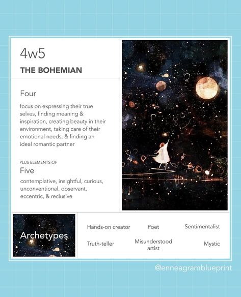 What does it mean to be an Enneagram type 4? Here’s a fun take on what it means to be a 4w5 (Bohemian). #enneagram #personality #enneagram4 Enneagram Type 2 And 5 Relationship, Enneagram Type 4 Aesthetic, 4w5 Aesthetic, Intj Enneagram, Enneagram Aesthetic, 4w5 Enneagram, Rising Capricorn, Infj 4w5, Enneagram Type 5