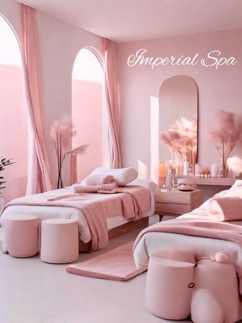 Pink Aesthetic Salon, Pink Massage Room, Beauty And Wellness Aesthetic, Pink Spa Aesthetic, Pink Wellness Aesthetic, Soft Moodboard Aesthetic, Facial Spa Aesthetic, Pink Esthetician Room, Blush Pink Salon