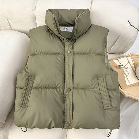 2024 New Autumn Winter Korean Loose Down Cotton Vest Women Short Stand Collar Sleeveless Jacket Coats Fashion Waistcoat Vests - AliExpress 200000345 Fall Hiking Outfits For Women, Jacket Coat Fashion, Waistcoat Fashion, Chic Tank Tops, Slim Vest, Coats Fashion, Sleeveless Coat, Coat Stand, Womens Puffer Vest