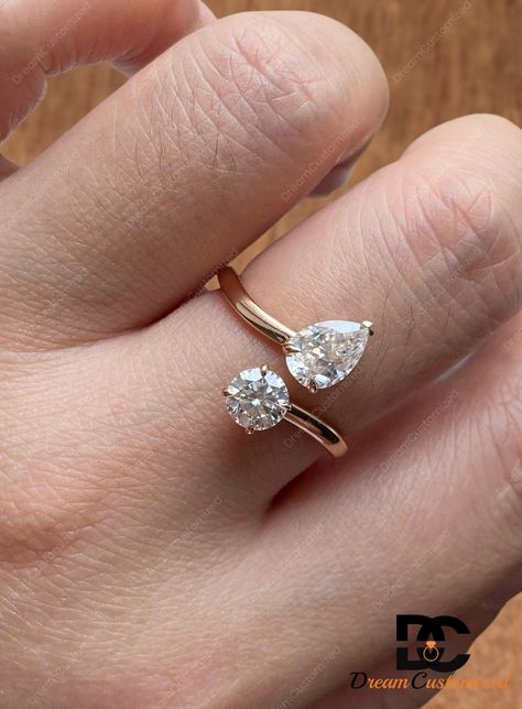 #Doublestonering #moissanitering #twostonering #pearcutring #diamondring #etsyshope #weddingring #giftforwomen 2 Stone Engagement Ring With Wedding Band, Release Expectations, Double Stone Engagement Ring, Wedding Manifestation, What Will Be Will Be, Gem Engagement Rings, Him And Me, Stone Ring Design, Two Stone Ring