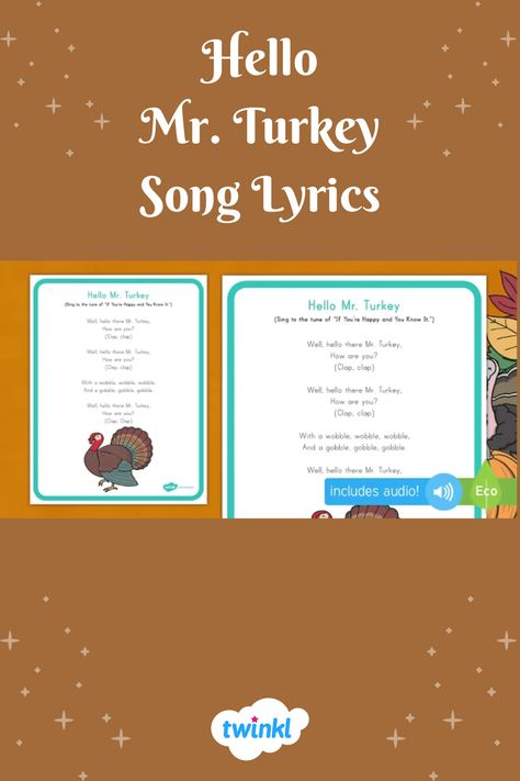 Children will love learning this fun Thanksgiving-themed song. The resource includes lyrics for this funny Mr. Turkey song. This makes a fun Thanksgiving activity for school or home. Activity For School, Turkey Songs, Thanksgiving Activity, Thanksgiving Activities For Kids, Love Learning, Thanksgiving Celebration, Thanksgiving Fun, Thanksgiving Activities, Teaching Materials