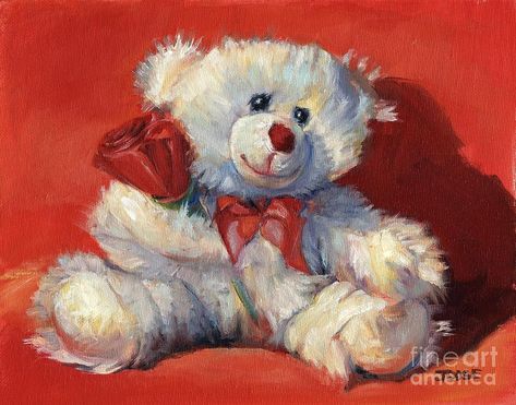 Joose Hadley | Snowball's in Love Stuffed Animal Painting, Teddy Painting, Teddy Pictures, Bear Paintings, Room Prints, Animal Painting, Hyperrealism, Cute Teddy Bears, Photorealism