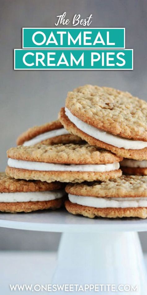 Homemade oatmeal cream pies! Our easy recipe creates soft, chewy cookies with a luscious cream filling. Perfectly sweet satisfaction! Sunny’s Brown Butter Oatmeal Cream Pies, Oatmeal Cookie Cream Pies, Cream Filled Oatmeal Cookies, Oatmeal Crème Pies, Oatmeal Crème Pie Cookies, Diy Oatmeal Cream Pies, Sourdough Oatmeal Cream Pie, Oatmeal Creme Pie Recipe, Homemade Cream Pies