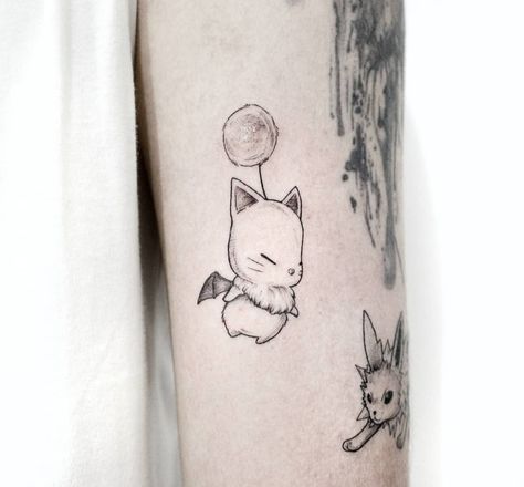 Ff14 Tattoo Ideas, Moogle Final Fantasy Tattoo, Moogle Tattoo, Moogle Final Fantasy Art, Ffvii Tattoo, Final Fantasy Tattoo Ideas, Ff7 Tattoo, Ffxiv Tattoo, Final Fantasy Tattoo