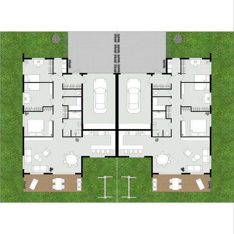 3D_Floorplans on Instagram: “2 semi detached houses 🏡🏡 Each has 3 bedrooms 🛏️🛏️🛏️, living room and kitchen, 🛋️📺🍽️, garage for 1 car 🚗, terrace 🌻🌳 2D and 3D floor plans.…” 3 Bedroom Semi Detached House Plans, Semi Detached House Design, Semi Detached House Plans, Bungalow House Floor Plans, Modern Bungalow House Plans, Pool Indoor, Wallpaper Bright, Architecture Design Process, 3 Bedroom Bungalow