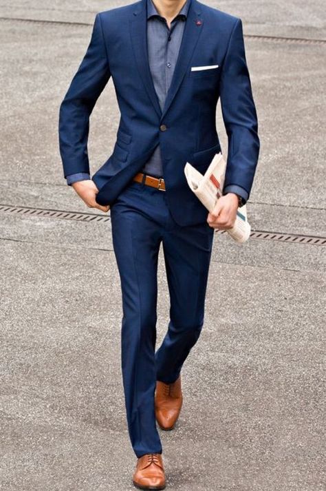 Men’s Blue Suit Ideas, Business Men Outfits Suits, Men’s Blue Suit, Blue Suit No Tie, Blue Suits For Men, Mens Blue Suit, Outfits Quotes, Blazer Outfits Men, Blue Suit Men