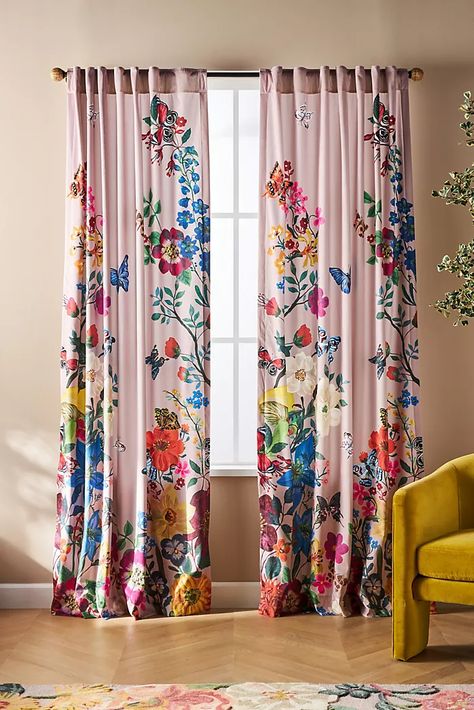 Unique Curtains, Drapes & Window Coverings | Anthropologie Eclectic Curtains, Eclectic Inspiration, Parisian Studio, Nathalie Lete, Unique Curtains, Floral Curtains, Indoor Outdoor Pillows, Velvet Curtains, Guest Bed