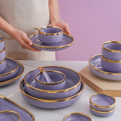 Cool Dishes Set, Cute Plates And Bowls Set, Purple Dishes, Citrus Kitchen Decor, Dinnerware Sets Luxury, Purple Dinnerware, Purple Kitchen Accessories, Luxury Kitchenware, Unique Utensils