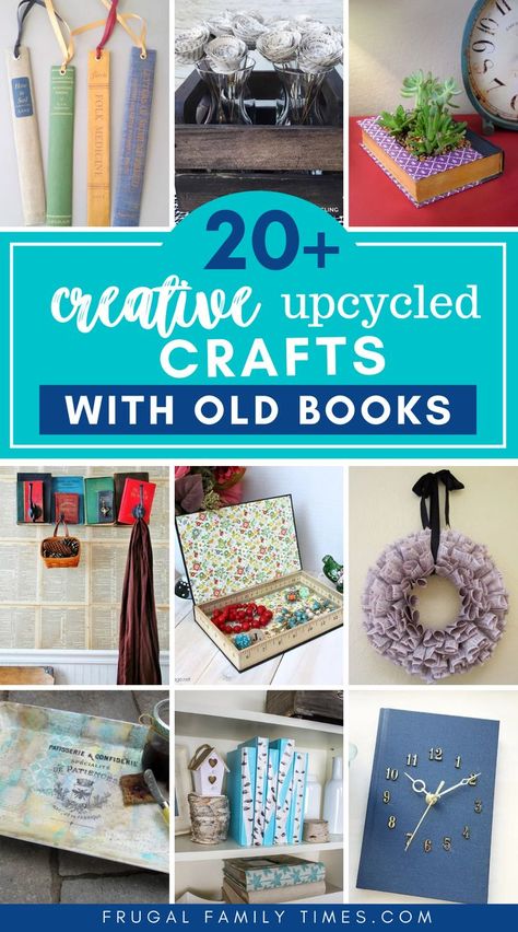 Express your creativity and love of reading with these unique crafts with old books! Included are upcycled books crafts like a literal pocketbook, book knife block, book page roses, book plant holder, repurposed books coat rack and more! Crafts With Old Books, Unique Diy Crafts, Upcycled Books Crafts, Diy Old Books, Book Page Roses, Paper Flower Wall Art, Books Crafts, Old Book Crafts, Roses Book