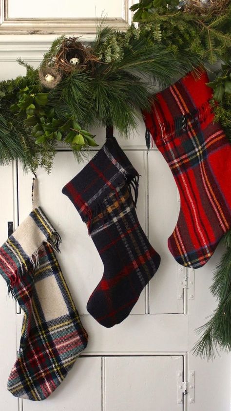 Nora Murphy Country House, Nora Murphy, Tartan Plaid Christmas, Unique Christmas Stockings, Plaid Christmas Stockings, Farmhouse Designs, English Christmas, Neighbor Christmas Gifts, Christmas Stockings Diy