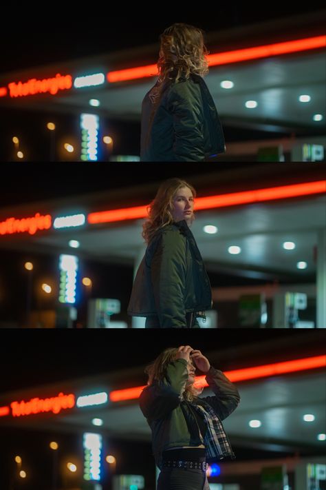 Night Aesthetic Photography, Night Light Photoshoot, Photography Low Light, 35mm Film Photography Aesthetic Night, Petrol Station Photography, Vintage Look Photoshoot, Night Aesthetic Portrait, Room Portrait Ideas, Night Cinematic Photography