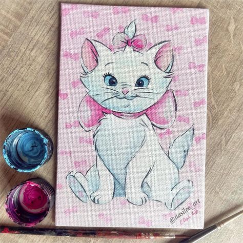 Disney Canvas Paintings, Disney Canvas Art, Abstract Pencil Drawings, Birthday Painting, Disney Canvas, Disney Drawings Sketches, Disney Paintings, Marie Aristocats, Diy Canvas Wall Art