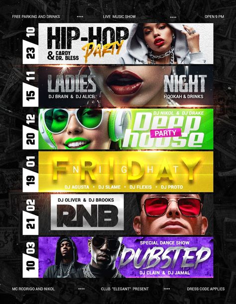 Check out the Upcoming Club Event Flyer Template for your next club and party event. FreePSDFlyer.com is the best resource full of amazing Free PSD Flyer Templates for Photoshop! Create amazing flyer, poster or social media designs with our free templates. Nightclub Flyer Design, Club Flyer Background, Party Flyer Ideas, Social Media Flyer Design, Day Party Flyer, Event Flyer Design, Free Flyer Design, Photoshop Templates Free, Black Friday Flyer