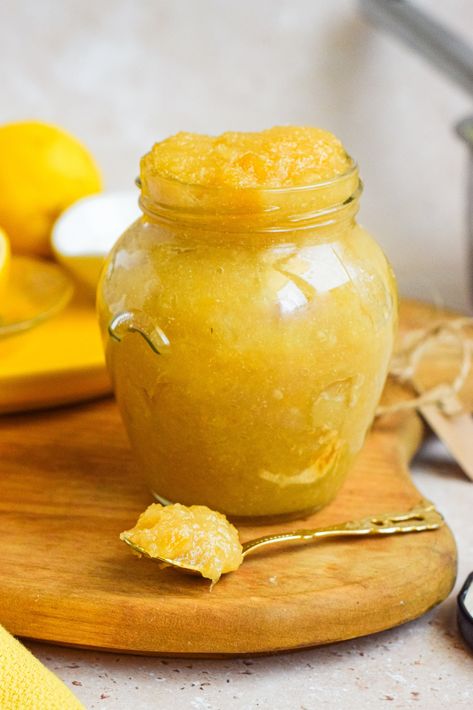 This zesty and delicious lemon preserve recipe uses the leftover lemon peels in your fridge. It makes for a fruity and fresh jam that is sweet, sour and has a slight bitter marmalade like taste. Lemon Pulp Recipes, Sugared Lemon Peel, Non Bake Desserts, Lemon Cake Filling, Lemon Jam, Pulp Recipe, Flavored Salts, Lemon Drizzle Cake, Fruit Salsa