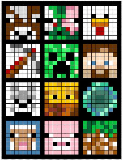 Small Pixel Art, Minecraft Quilt, Painting Minecraft, Minecraft Crochet, Minecraft Beads, Minecraft Pattern, Pixel Art Minecraft, Twin Size Quilt, Modele Pixel Art