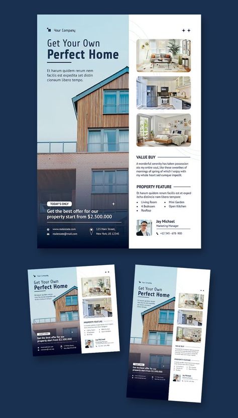 Real Estate Banner, Inmobiliaria Ideas, Property Brochures, Modern Homes For Sale, Flyer Design Layout, Portfolio Template Design, Real Estate Flyer Template, Real Estates Design, Story Design