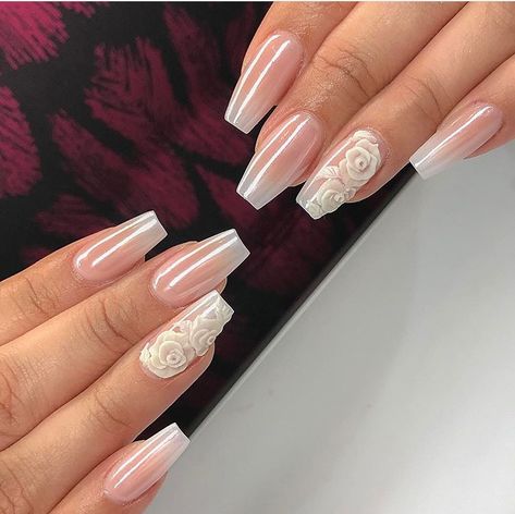 Pearlescent white rose nails Gel Manicure Ideas, Gel Manicures, Pink Gel Nails, Pink Gel, Pretty Gel Nails, Gel Nail Colors, Rose Nails, Nails Polish, Manicure Ideas