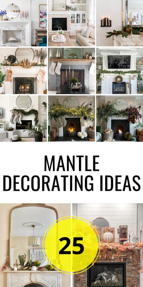 25 Mantle Decorating Ideas to Transform Your Fireplace for Every Season and Occasion - placeideal.com Cozy Mantel Decor, Mantle Shelf Decorating Ideas, January Fireplace Decor Mantle Ideas, Mantle Ideas With Tv, Farmhouse Mantle Decor With Tv, Mantle With Tv Decor, Christmas Mantle Decor With Tv, Style A Mantle, Mantle Decorating Ideas With Tv