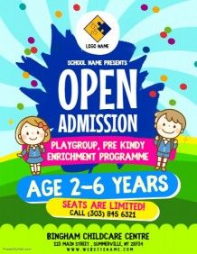 School Admission Flyer Poster Design Kids, School Advertising, School Brochure, Admissions Poster, Education Poster Design, School Template, Kindergarten Design, Pamphlet Design, Open Day