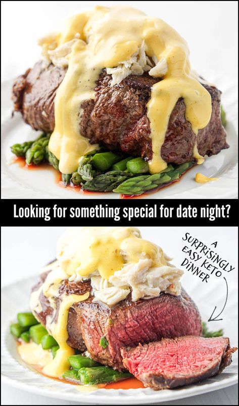 If you are looking for something to make for your sweetheart this Valentine's Day but want to stick to your keto diet, I've got the recipe for you. This keto steak Oscar is a nice piece of filet topped with lump crabmeat and hollandaise sauce drizzled on top. So rich and delicious but believe it or not it is really easy and is done in 30 minutes. Holondaise Sauce, Valentines Steak, Steak Oscar, Steak Toppings, Oscar Food, Keto Steak, Easy Hollandaise Sauce, Cooking The Perfect Steak, Beef Steak Recipes