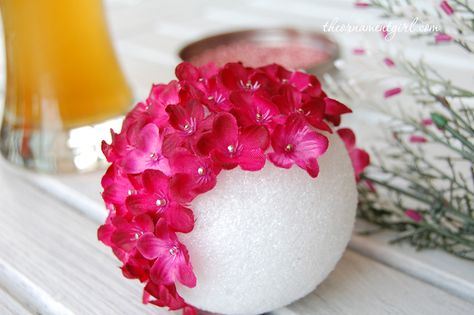 how to make a wedding pomander, kissing ball, or ornament with silk flowers | DIY Silk Flowers Diy, Pomander Balls, Kissing Ball, Flowers Beautiful, Flower Ball, Floating Candles, Foam Crafts, Wedding Deco, Flowers Diy