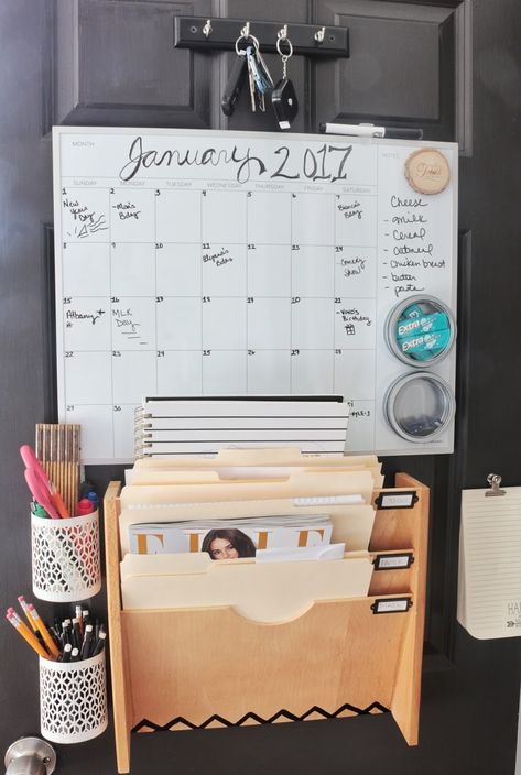 closet and entryway organization with a mini command center Entryway Coat Closet, Command Center Organization, Thrift Decor, Center Organization, Whiteboard Calendar, Hey Hey Hey, Garage Entry, Clothes Rod, Ikea Hemnes