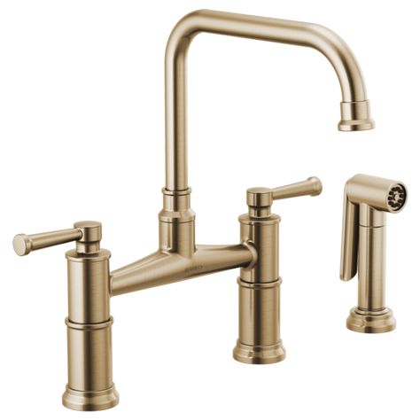 Bridge Faucet with Side Sprayer : 62525LF-GL : Artesso® : Kitchen : Brizo Bridge Kitchen Faucet, Bridge Faucet, English Farmhouse, Cabinet Paint Colors, Garage Lighting, Kitchen Sink Faucets, Kitchen Collection, Plumbing Fixtures, Kitchen Handles