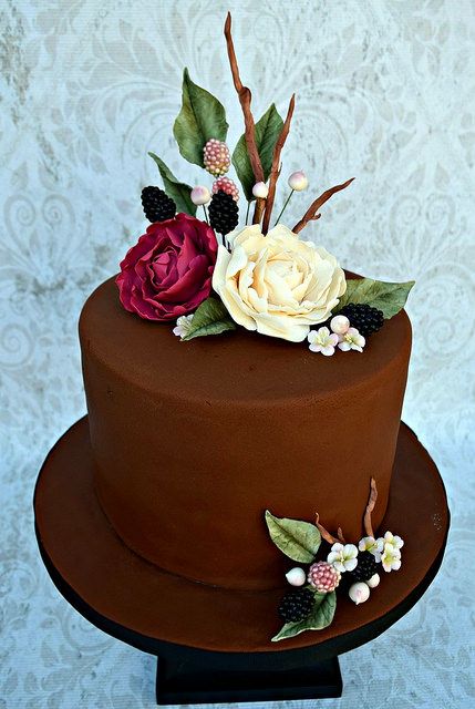 Berries and Blooms | by Karen's kakes Chocolate Cake Flowers, Chocolate Frosting Wedding Cake, Chocolate Cake With Flowers, Floral Chocolate Cake, Chocolate Birthday Cake With Flowers, Chocolate Cake With Flower Decoration, Flower Less Chocolate Cake, Chocolate Cake Fresh Flowers, Succulent Cake