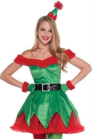 These Christmas outfits for women feature a green velveteen dress with a red petticoat, green velvet gloves and red faux fur cuffs, a wide faux leather belt with a brass buckle, and an elf hat headband. Kids Outfit Winter, Womens Elf Costume, Freaknik 90s Outfit, Freaknik 90s, Elf Fancy Dress, Christmas Elf Outfit, Elf Outfit, Female Costumes