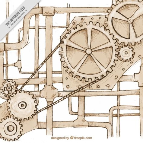 Machine Drawing Mechanical, How To Draw Steampunk, Steampunk Gears Drawing, Machines Drawing, Steampunk Machine, James And Giant Peach, Machine Drawing, Clock Drawings, Steampunk Crafts