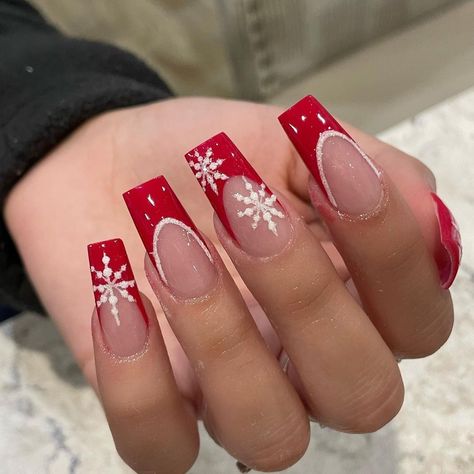 Winter Nails Short - Who doesn't enjoy getting an awesome offer from leading brands. Click to find out more TODAY! Christmas Design Nails Acrylic, Nails Acrylic For Christmas, Christmas Nails Set, Acrylic Nails Ideas Christmas, Red French Tip Nails Christmas, Acrylic Nail Designs Christmas, Cristhmas Nails, Chrostmas Nails, Cute Nails Winter