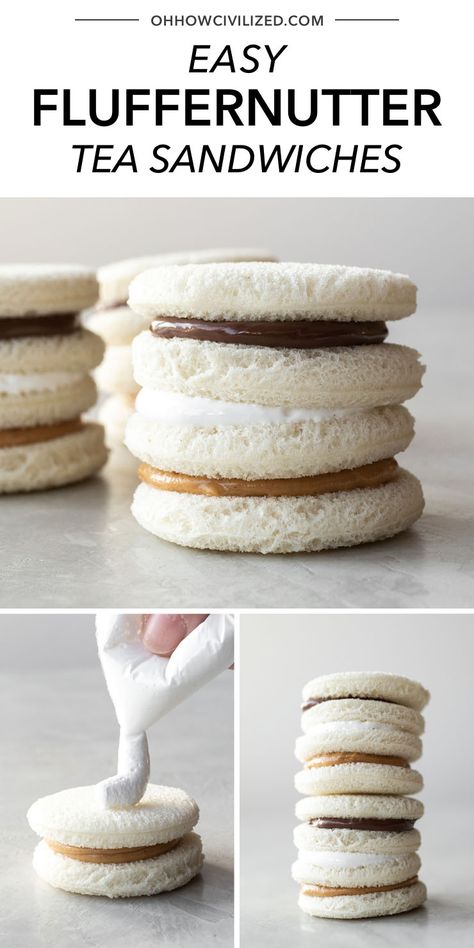 Peanut Butter Marshmallow Fluff, Tea Party Menu, Tea Sandwich, Tea Party Sandwiches, Tea Sandwiches Recipes, Kids Tea Party, Appetizers For Kids, English Tea Party, Peanut Butter Marshmallow