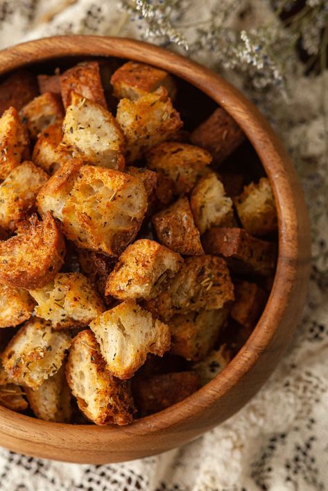 Ciabatta Croutons Homemade, Homemade Croutons Easy, Baguette Croutons, The Spruce Eats Recipes, Meal Board, Cornbread Croutons, Italian Rolls, Crouton Recipes, Rustic Recipes