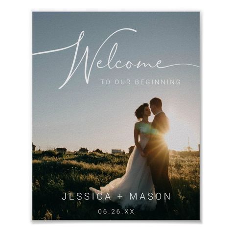 Wedding Welcome Sign Poster with Photo  Zazzle Pre Wedding Poster Design, Engagement Poster Ideas, Pre Wedding Countdown Photos, Wedding Poster Design Ideas, Engagement Poster Design, Welcome Script, Poster With Photo, Bride Essentials, Wedding Edit