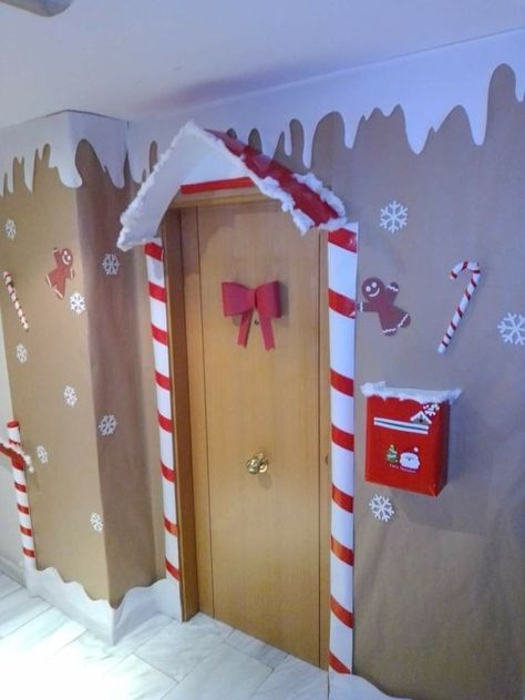 X Mas Door Decoration, Home Christmas Grotto Ideas, Christmas Doorway Ideas, Diy Christmas Grotto Ideas, School Grotto Ideas, Diy Grotto Christmas, Diy Xmas Door Decorations, Office Decorating Ideas For Work Christmas, Christmas Door Decorations For High School