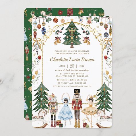 Nutcracker Christmas Party, Gold Nutcracker, Nutcracker Birthday, Christmas Birthday Invitations, Fairy Invitations, Vintage Nutcrackers, Sugar Plum Fairy, Birthday Party Invitation Templates, Winter Onederland