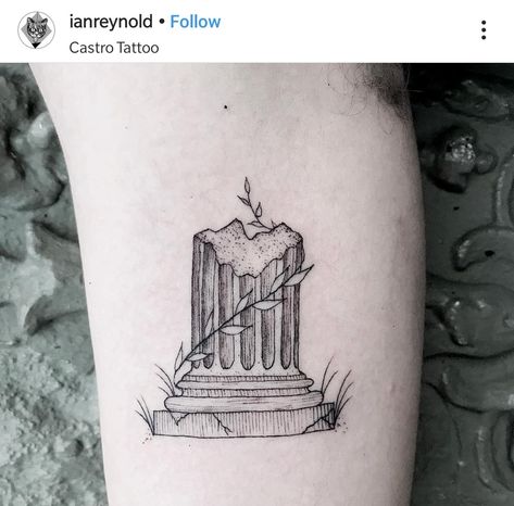 Greek Filler Tattoo, Pompeii Tattoo Ideas, Pompeii Tattoo, Roman Pillar Tattoo, Pillar Tattoo Design, Rome Themed Tattoo, Art Tattoo Simple, Greek Theme Tattoo, Persepolis Tattoo